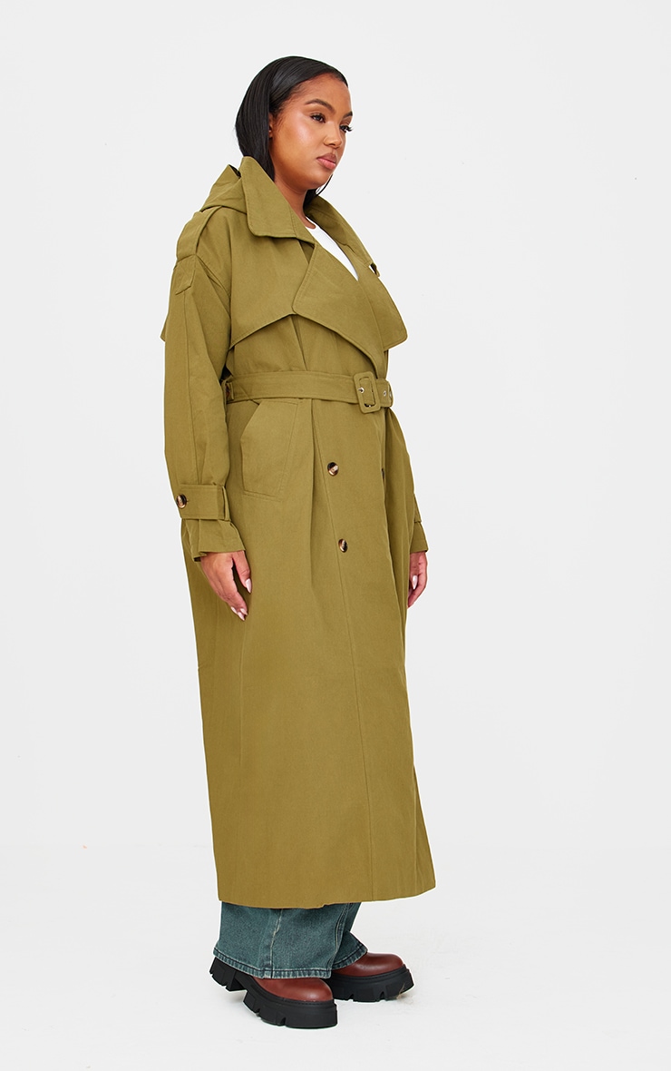PLT Label Plus Trench long tissé kaki à capuche oversize image 3
