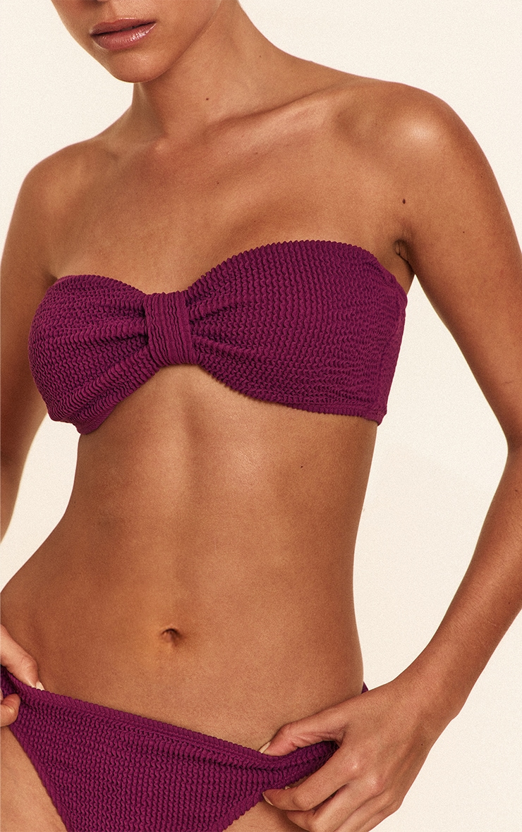 Purple Crinkle Bandeau Knot Front Bikini Top image 1