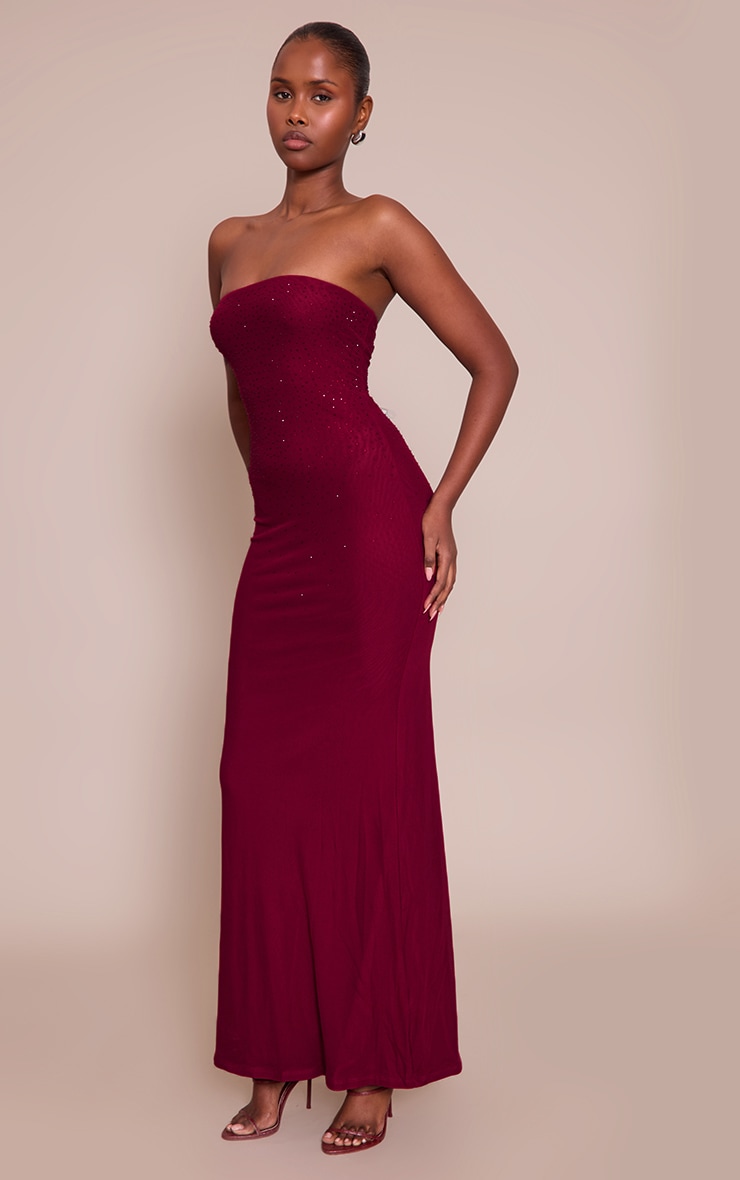 Burgundy Hotfix Bandeau Maxi Dress image 3