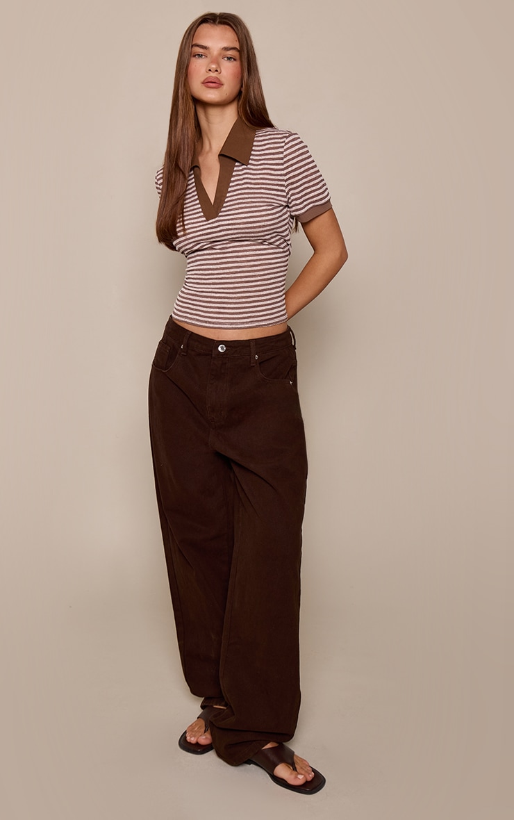 Chocolate Textured Stripe Rugby Style Top image 3