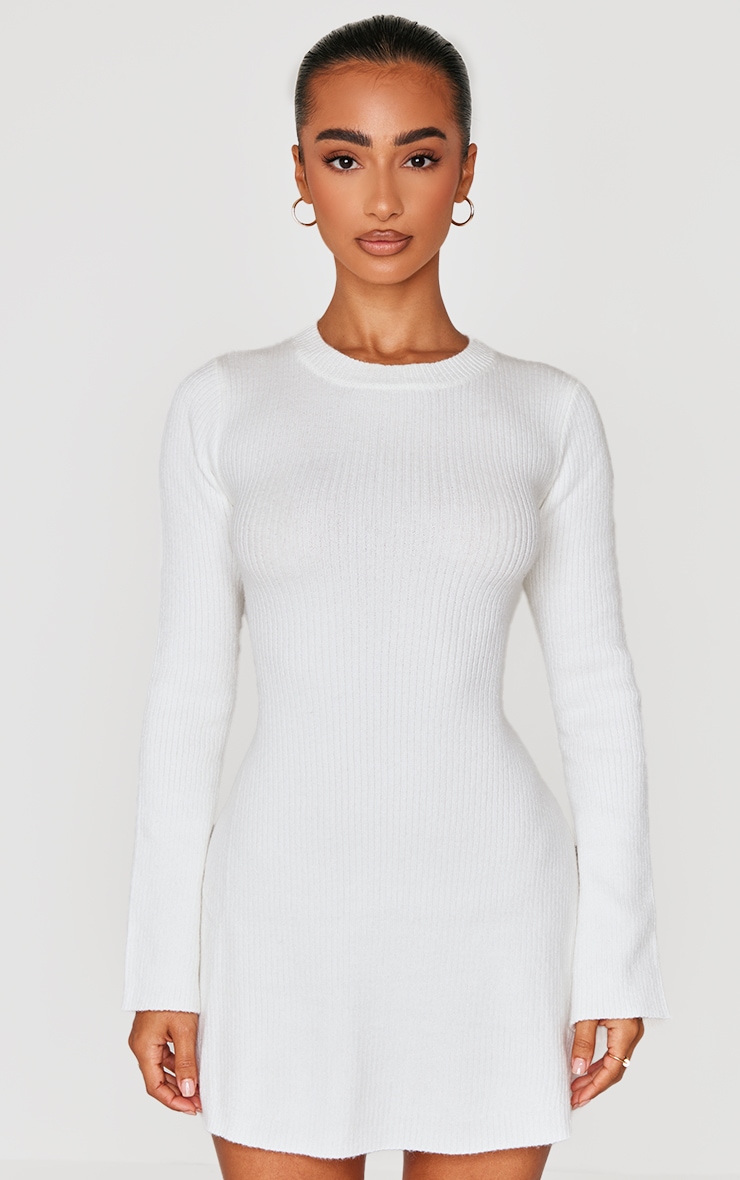 Petite Cream Knitted Long Sleeve Shift Dress image 3