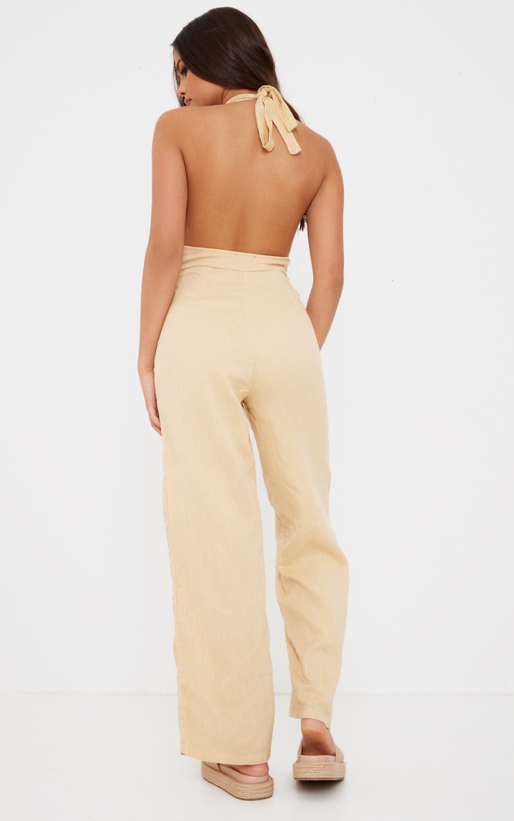 Camel Textured Halterneck Low Back Jumpsuit image 2