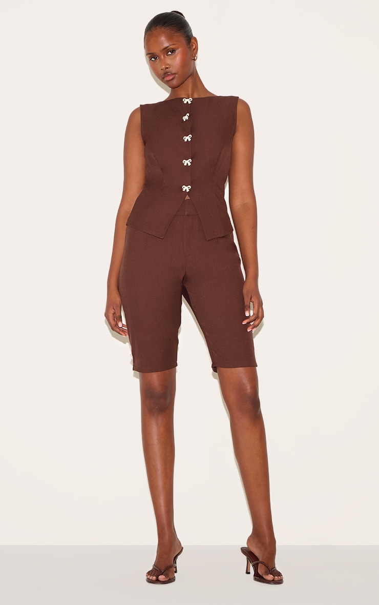 Chocolate Brown Contrast Velvet Mini Bow Capris | Co-ords