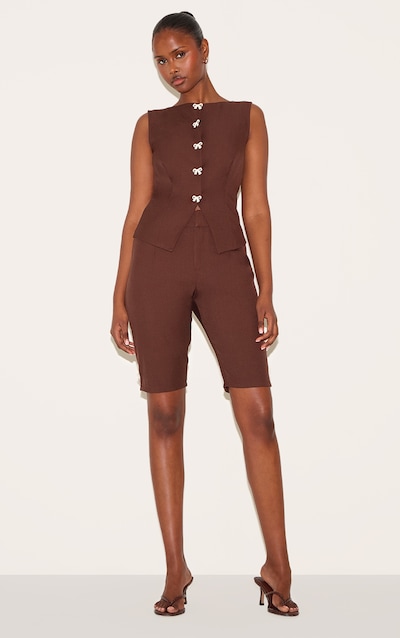 Chocolate Brown Contrast Velvet Mini Bow Detail Capris