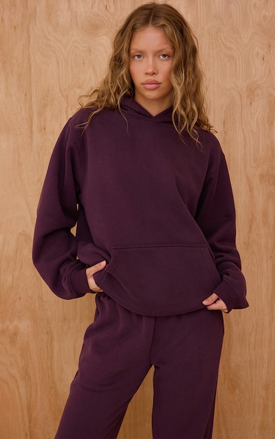 Hoodie pullover oversize en coton polaire prune