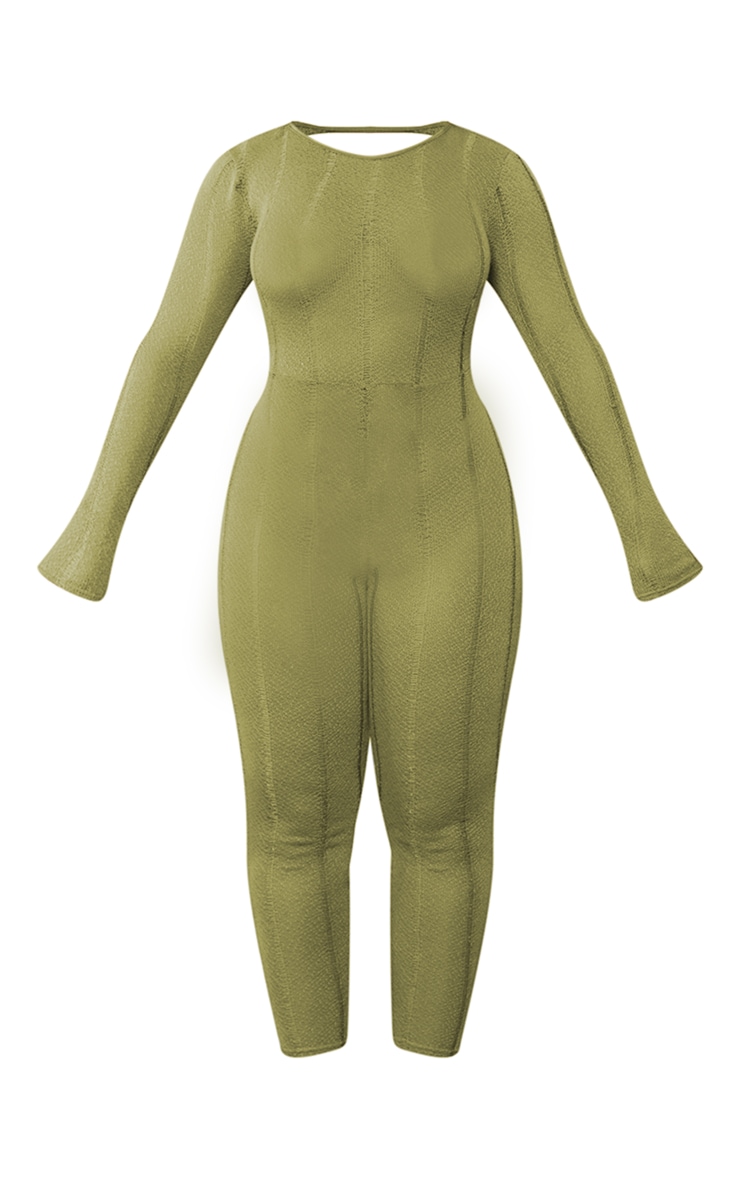 Shape Olive Ladder Knit Open Back Jumpsuit PrettyLittleThing QA