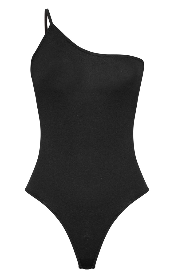 Black One Shoulder Strappy Thong Bodysuit PrettyLittleThing
