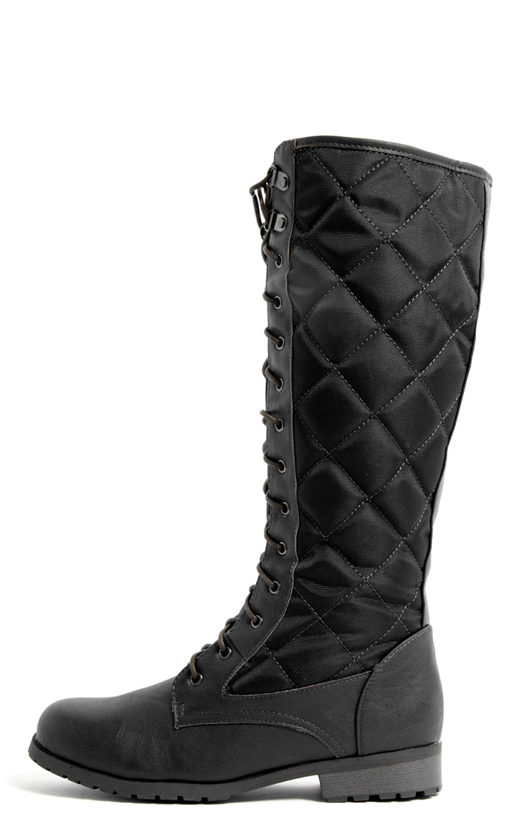 Kasey Black Quilted Lace Up Boot Shoes PrettyLittleThing USA