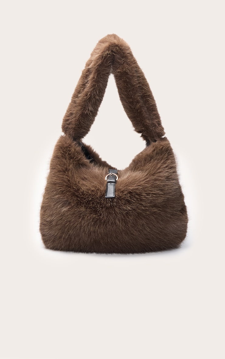 Chocolate Faux Fur Belted Shoulder Bag image 2
