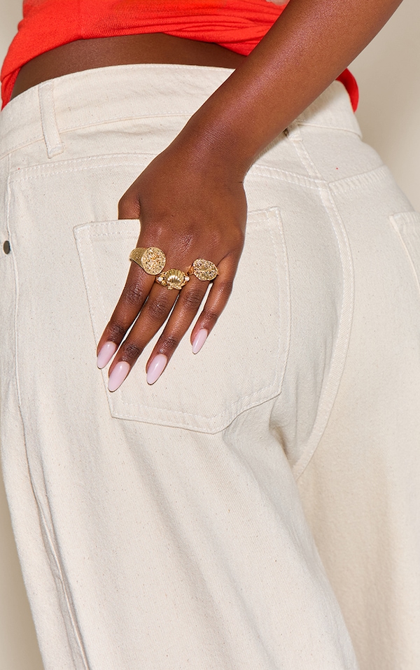 Gold Molten Textured Hammered Multi-Pack Rings