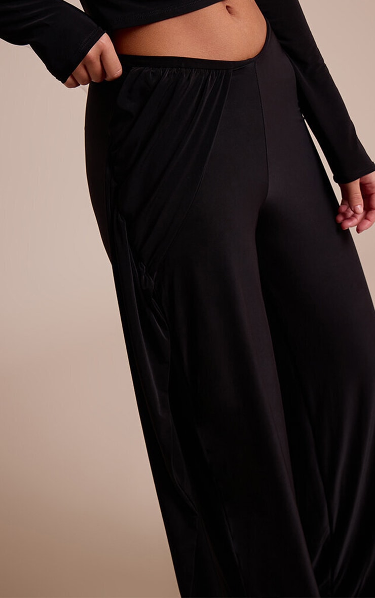 Black Double Layer Slinky Twist Drape Straight Leg Trousers image 4