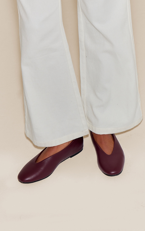 Burgundy Soft Pu Round Toe Ballerina Pump