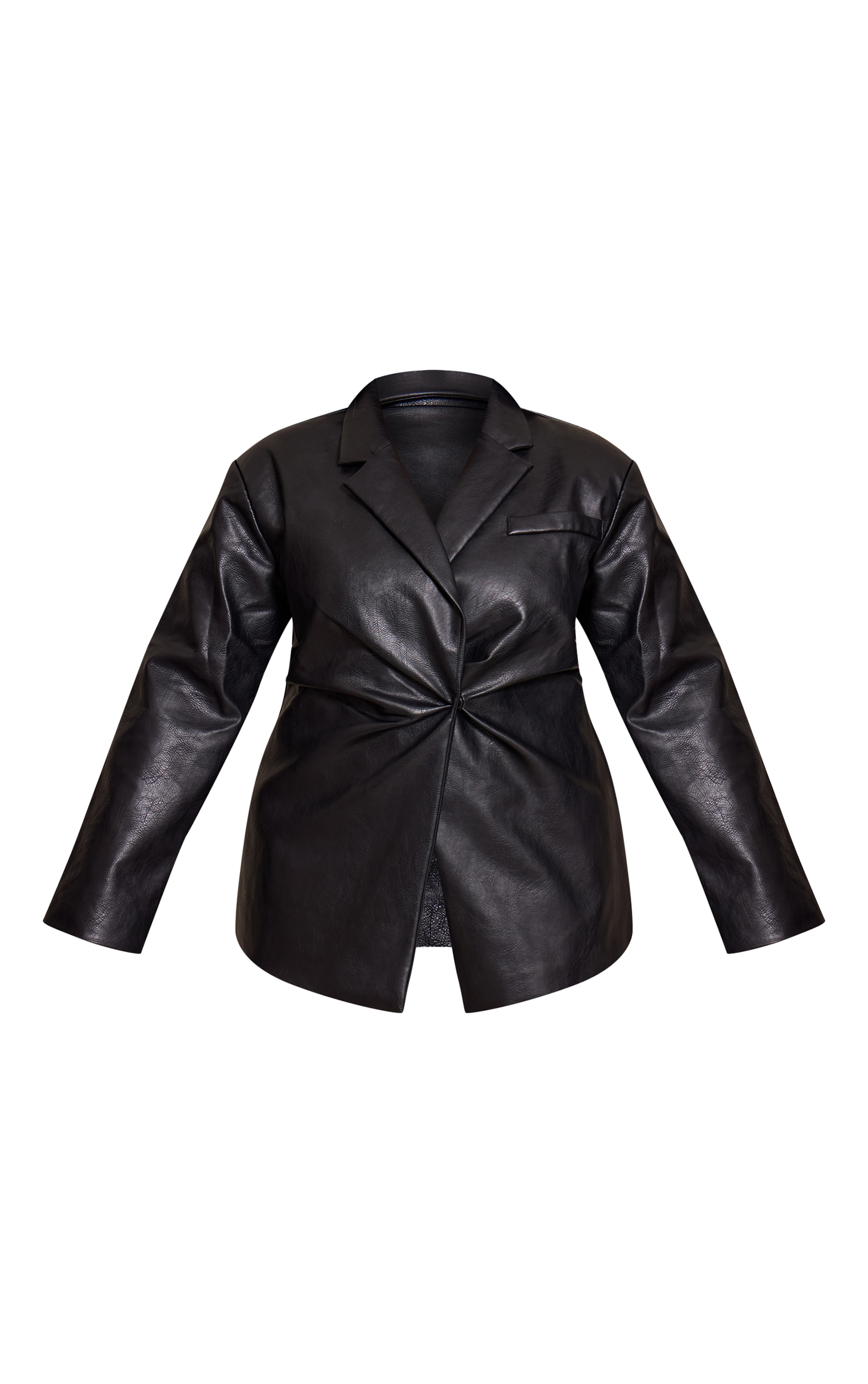 Plus Black Faux Leather Cinch Waist Blazer image 5