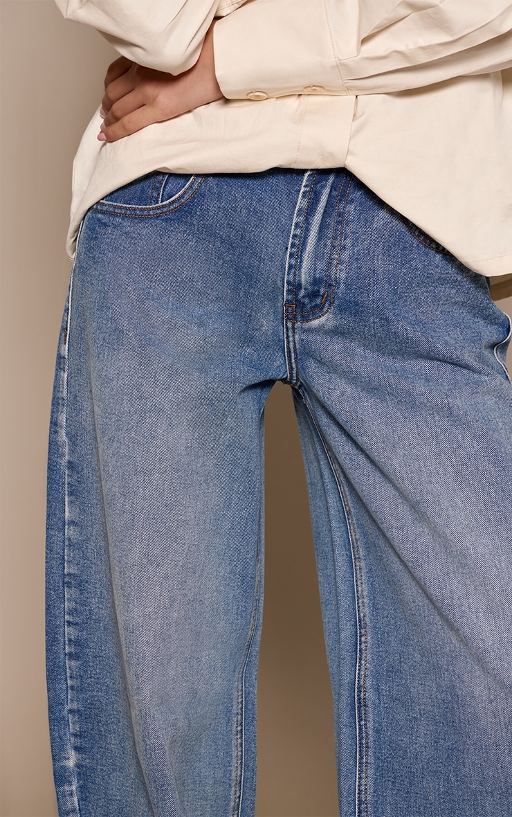 Mid Blue Low Rise Barrel Jeans image 4