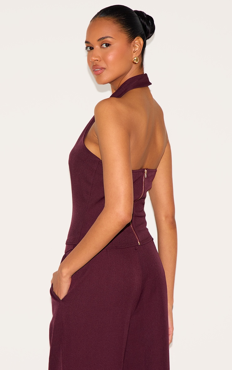Top de tailleur rouge vin à empiècement et dos nu image 2