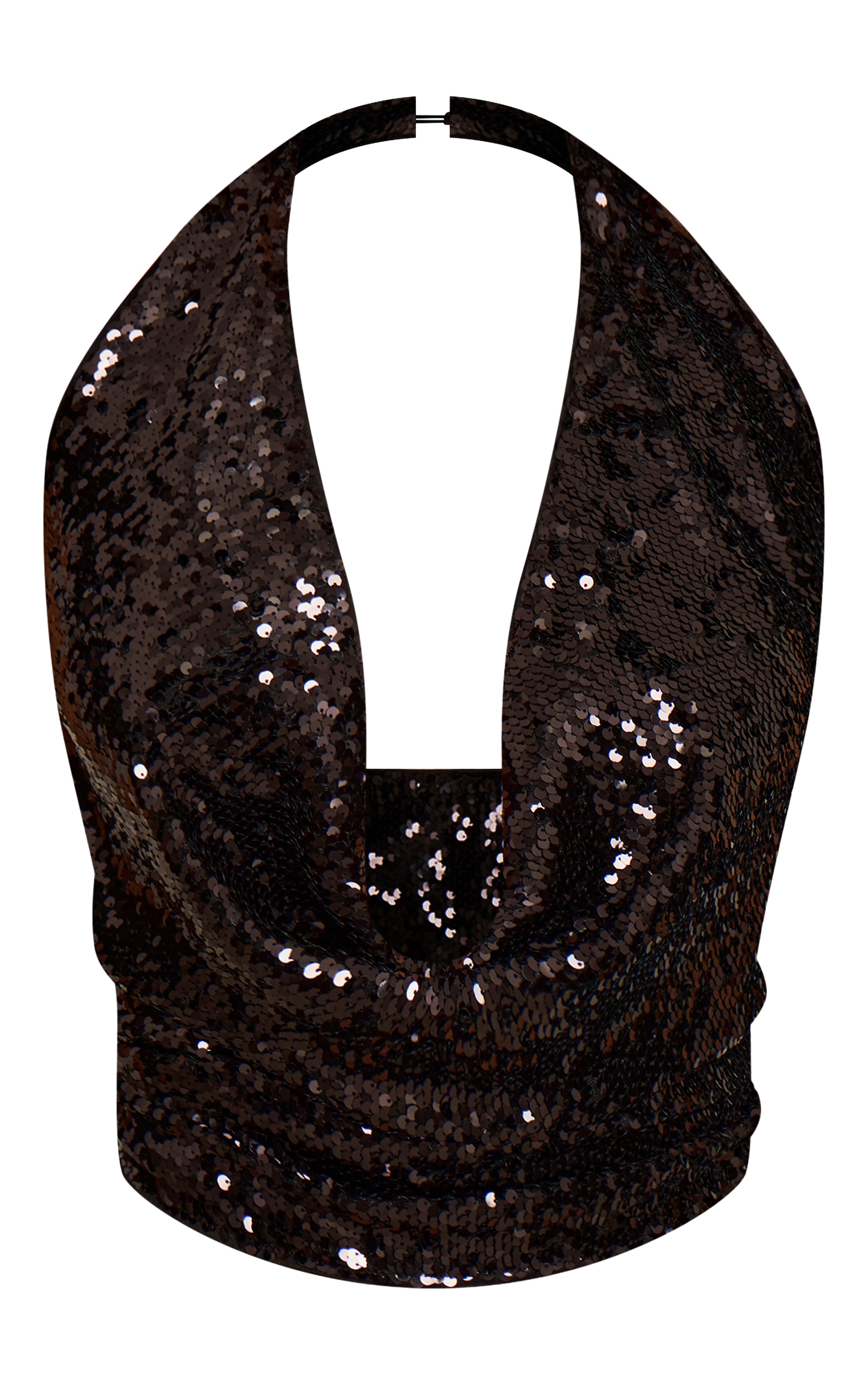 Black Sequin Cowl Neck Top image 5