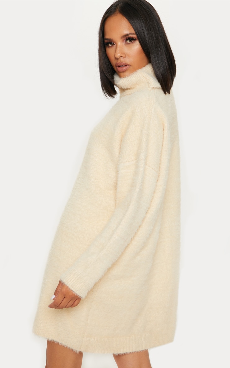 Cream Knitted High Neck Jumper Dress PrettyLittleThing USA