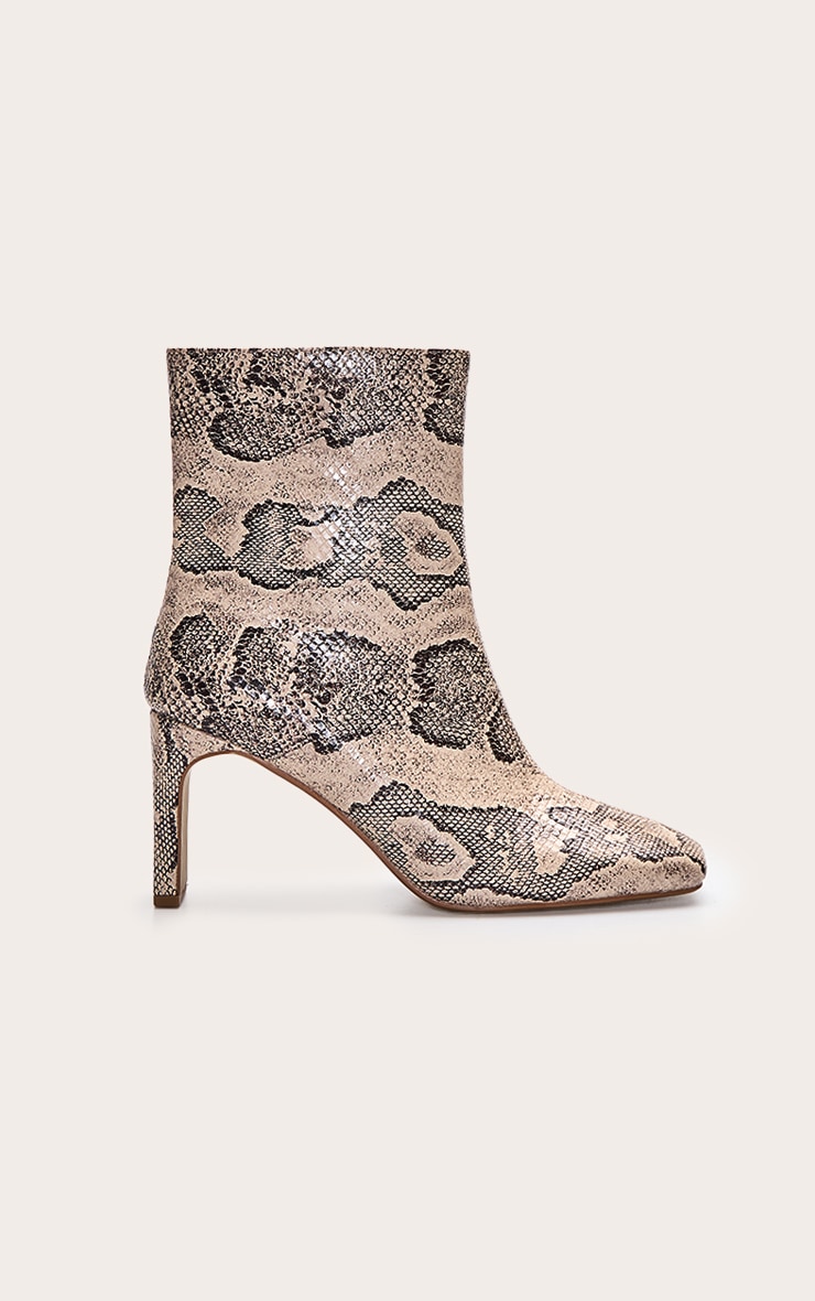 Natural Snake PU Slim Block Heel Ankle Boots image 2