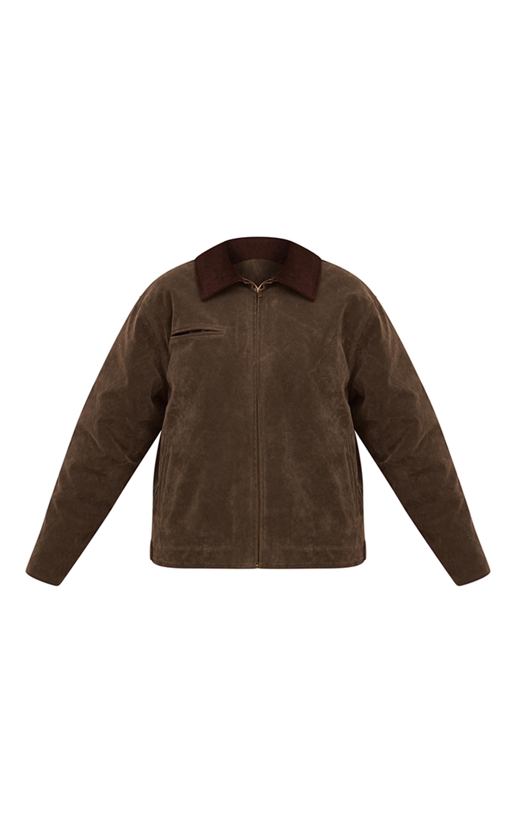 Khaki Faux Suede Contrast Collar Jacket image 5