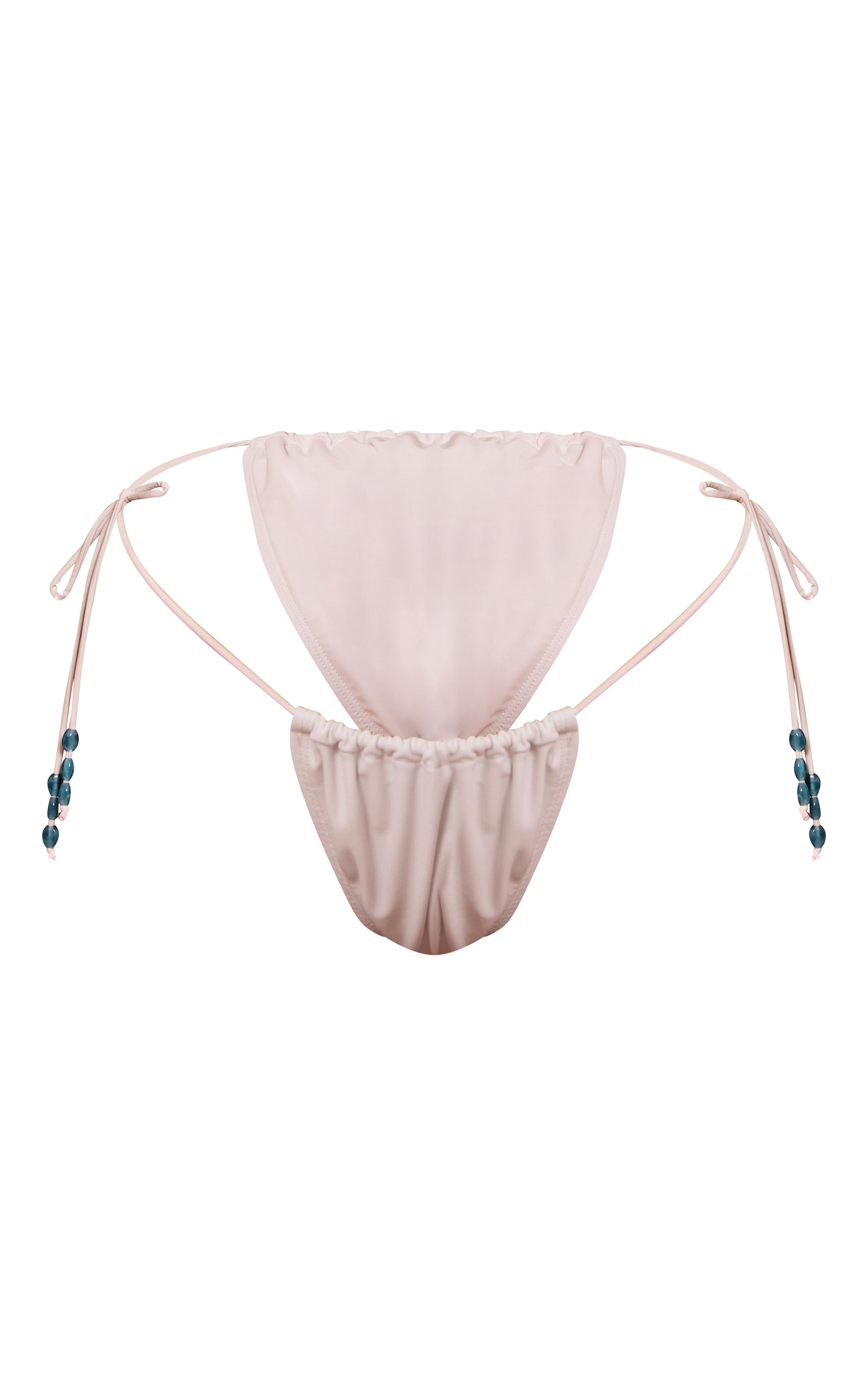 White Bead Trim Ruched Tie Side Bikini Bottoms image 5