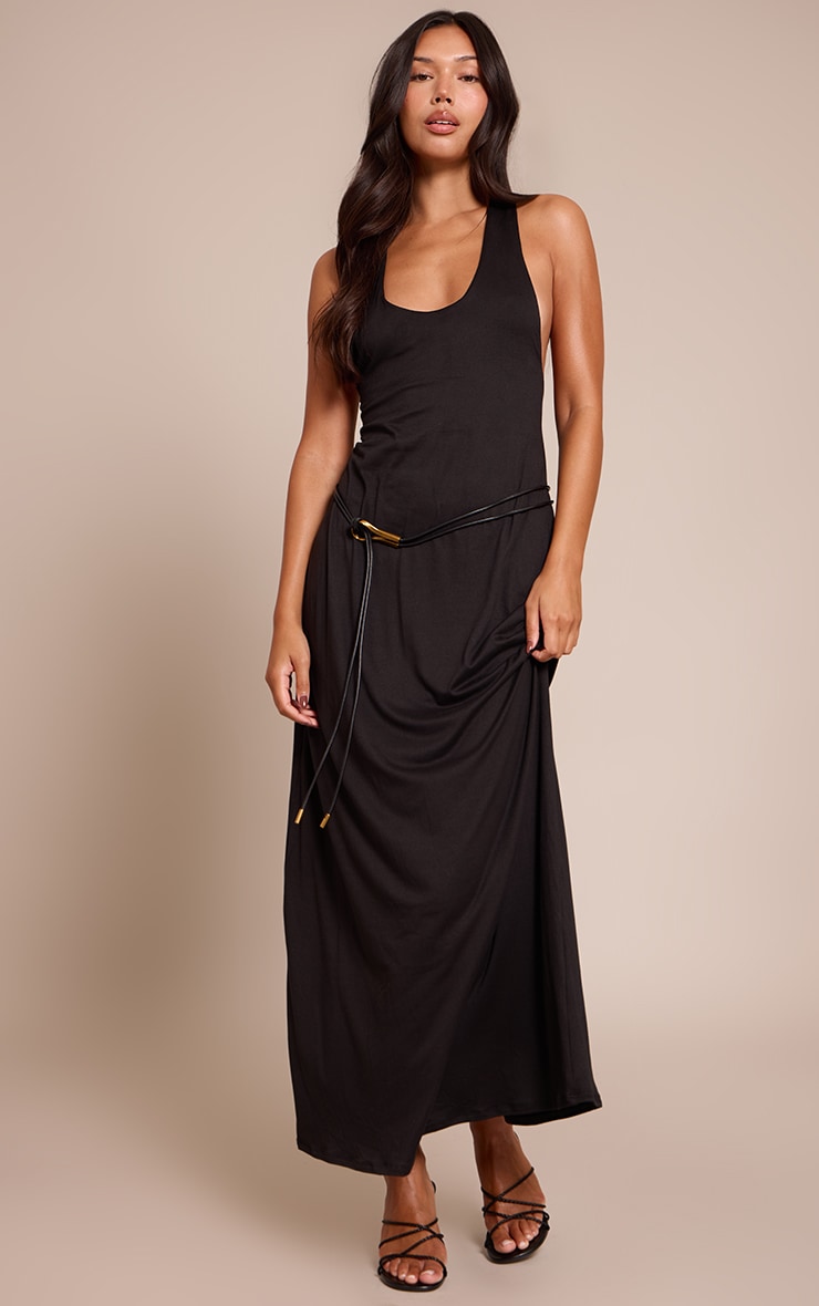 Black Soft Touch Scoop Neck Maxi Dress image 1