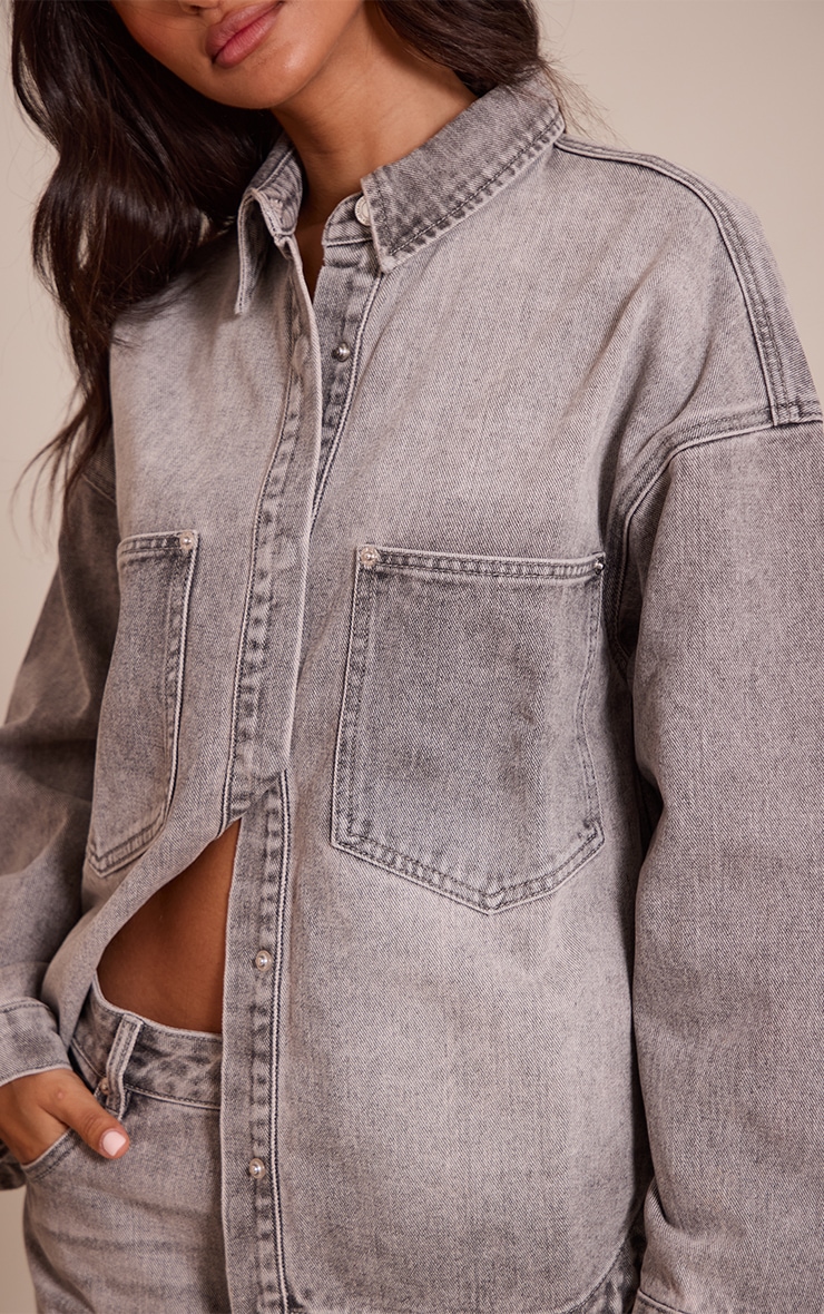 Petite Grey Oversized Denim Shirt image 4