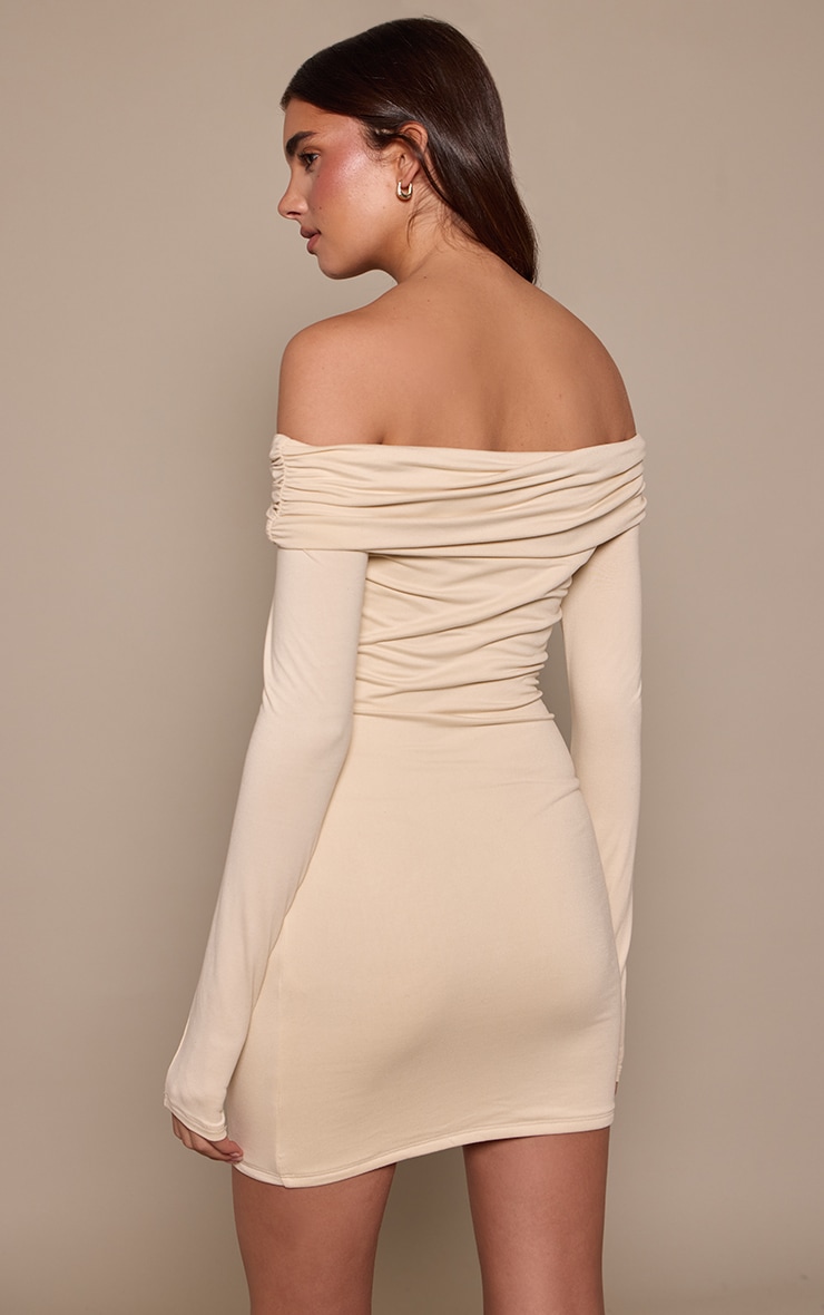 Cream Soft Touch Jersey Bardot Bodycon Dress image 2