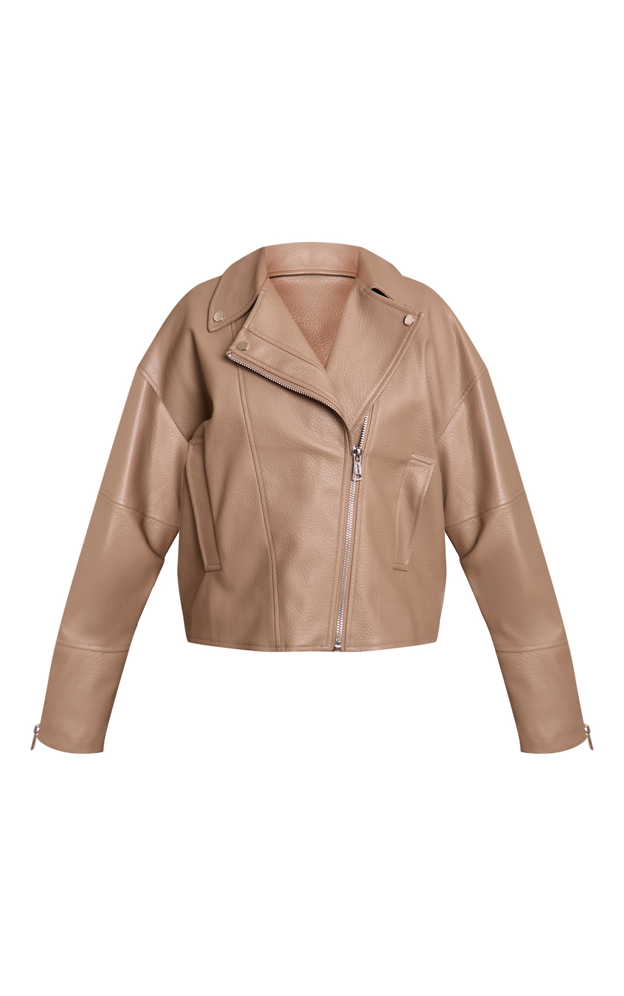 Petite Taupe Faux Leather Oversized Biker Jacket image 5
