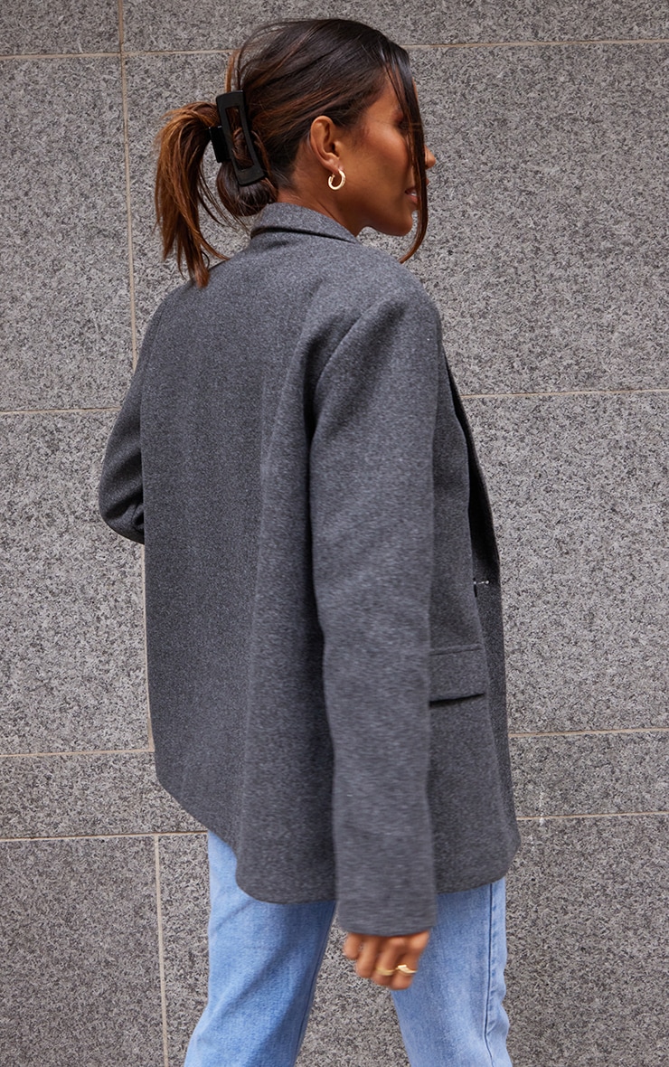 Grey Wool Look Double Breasted Blazer image 2