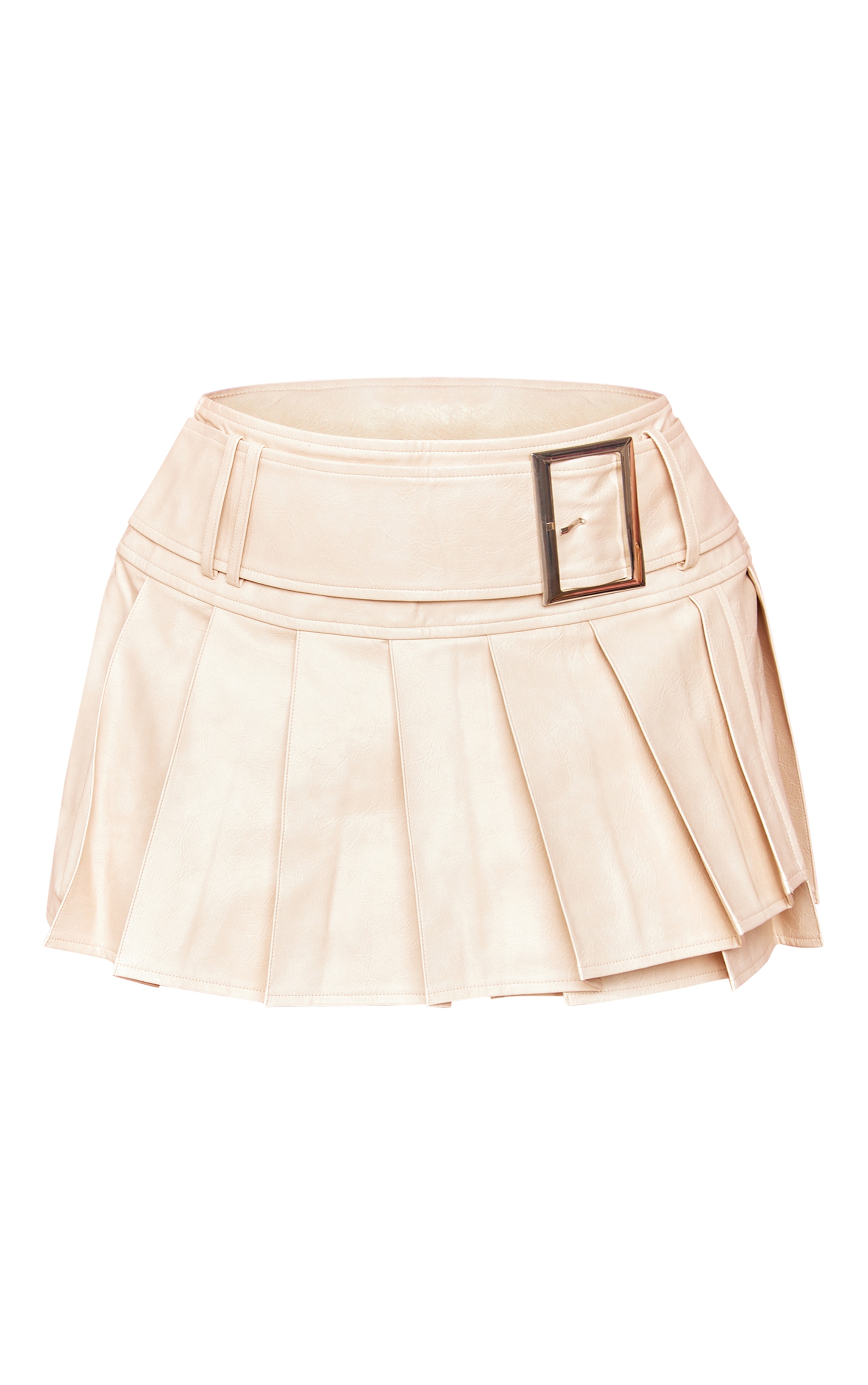 Shape Cream Faux Leather Pleated Belted Micro Mini Skirt image 6