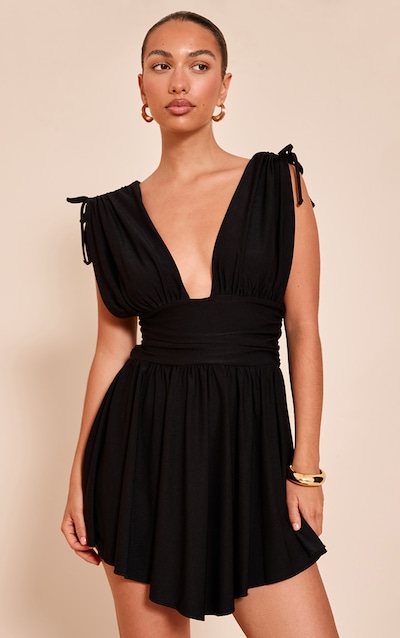 Robe droite en jersey noir à décolleté plongeant