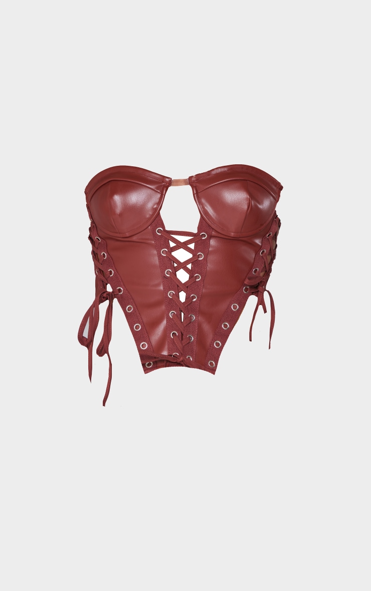 Brown Faux Leather Extreme Lace Up Corset image 5