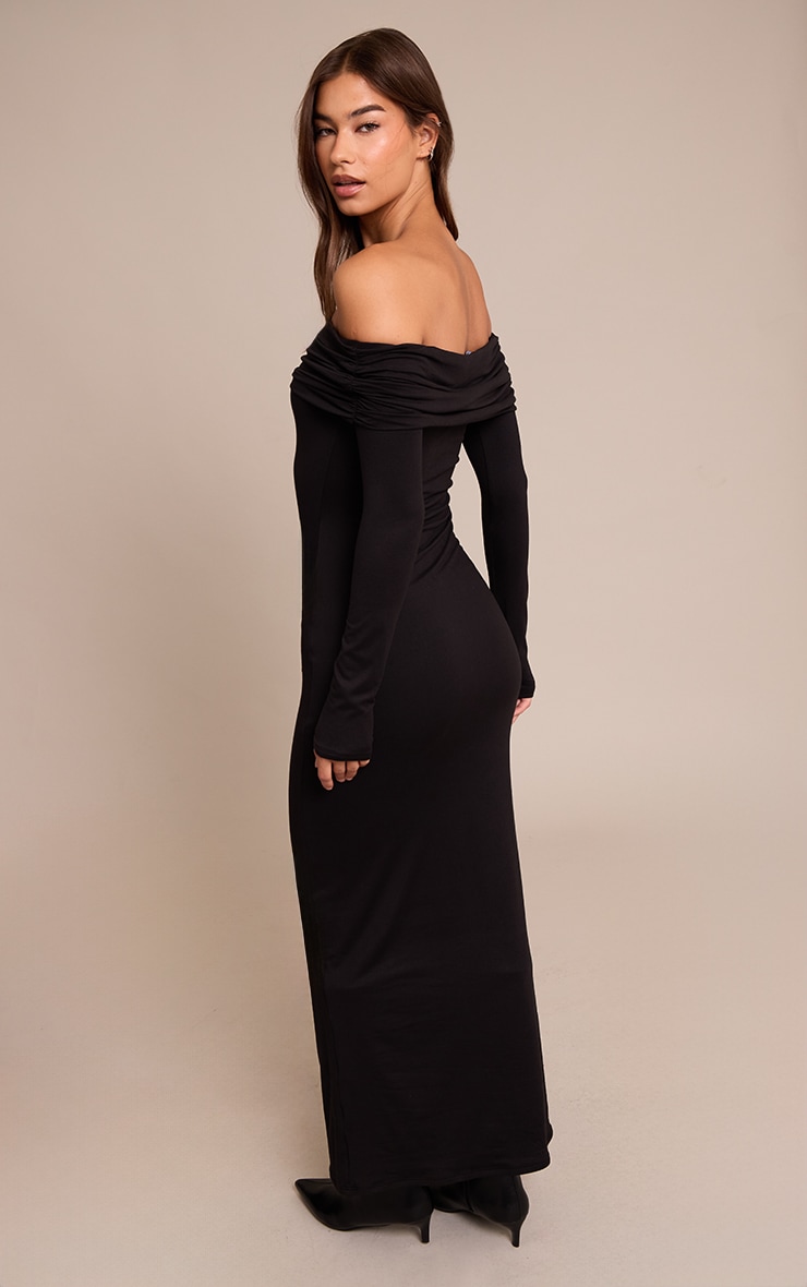 Black Soft Touch Jersey Bardot Maxi Dress image 2