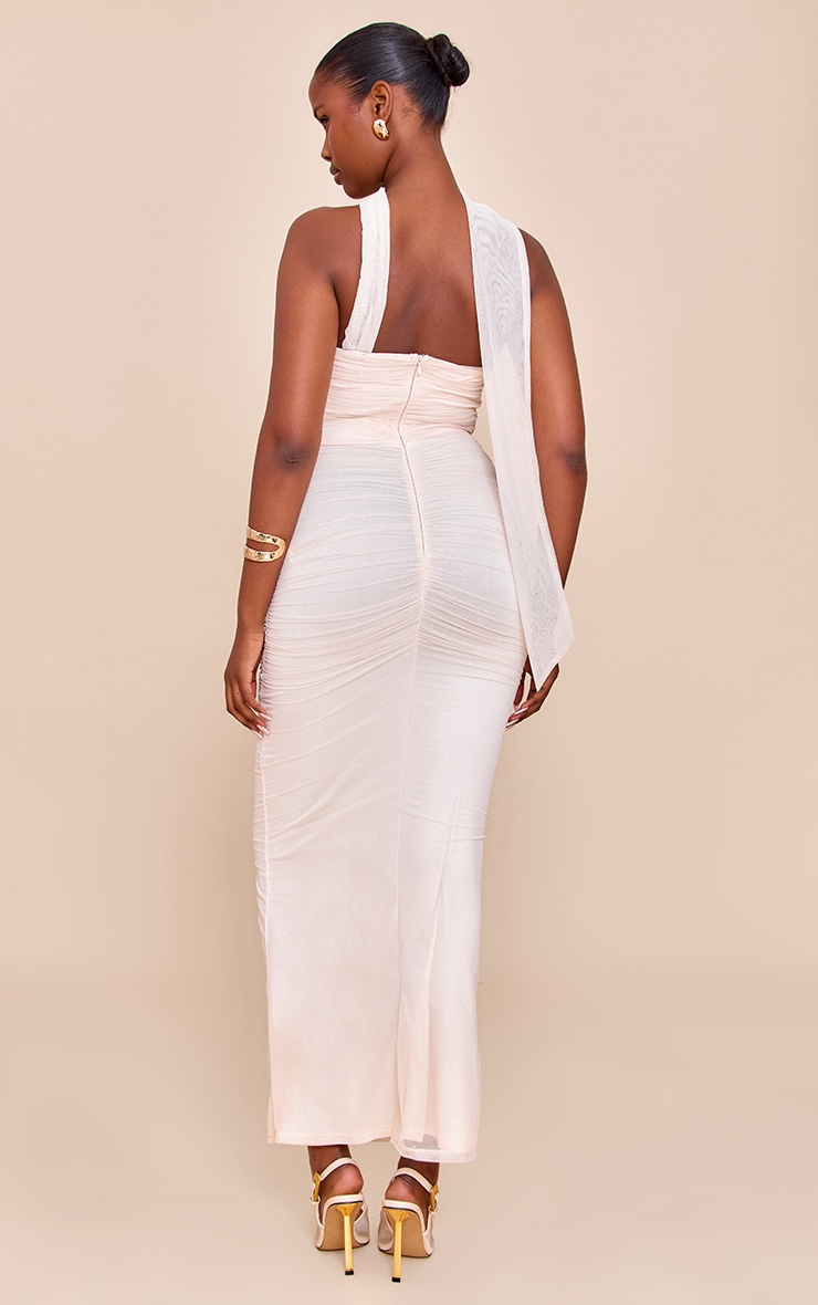 Cream Scarf Detail Ruched Maxi Dress image 2