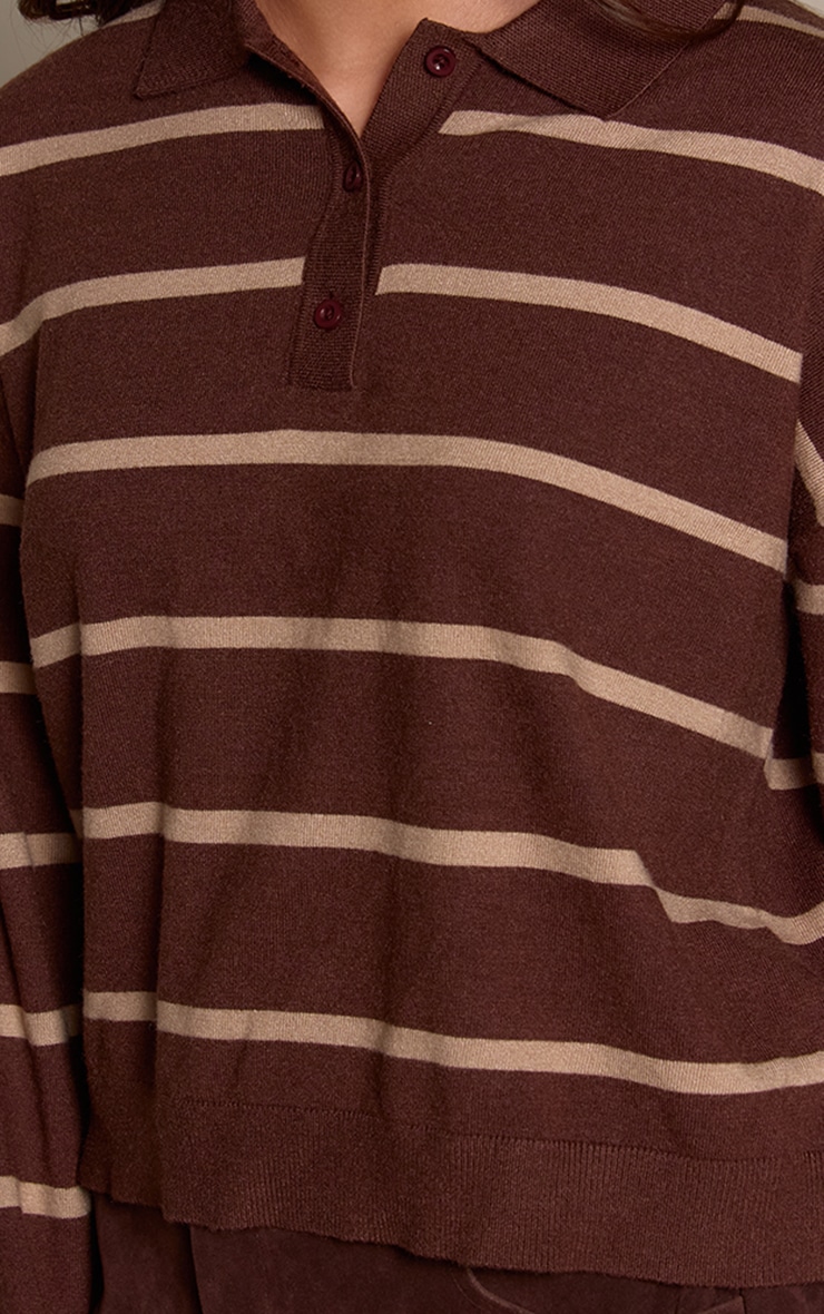 Chocolate Stripe Polo Knit Long Sleeve Rugby Top image 4