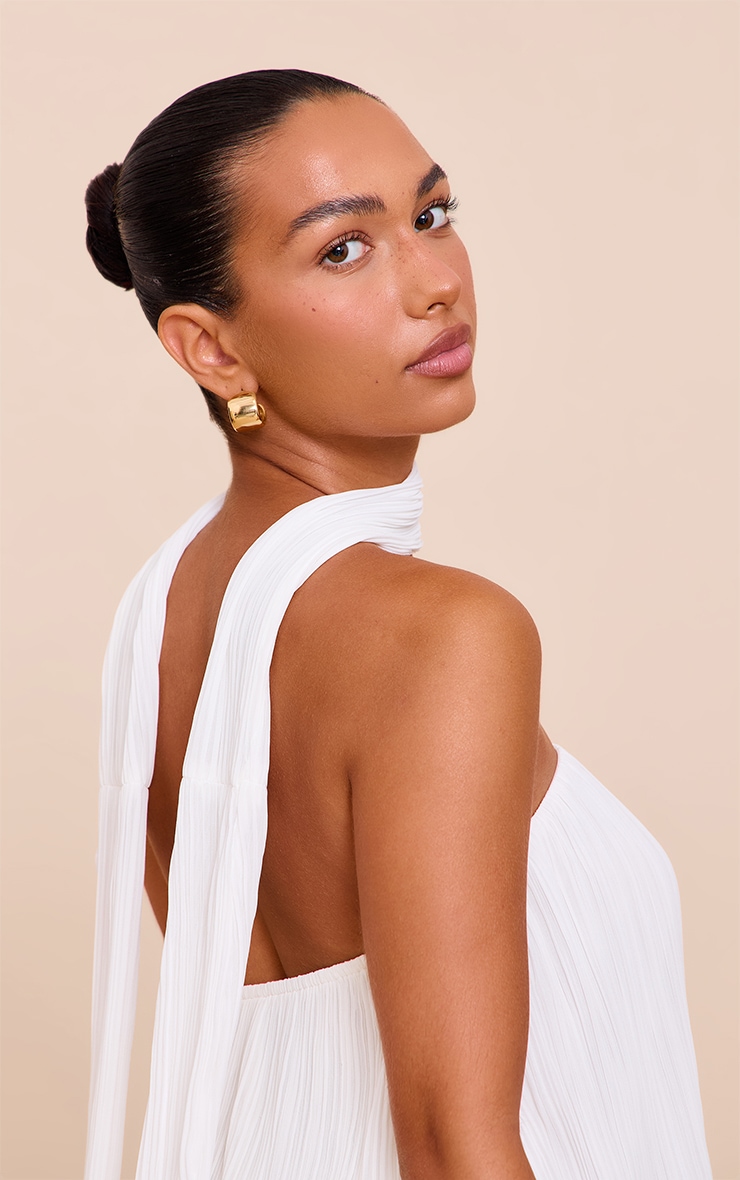 Cream Chiffon Bandeau Neck Scarf Detail Long Top image 2