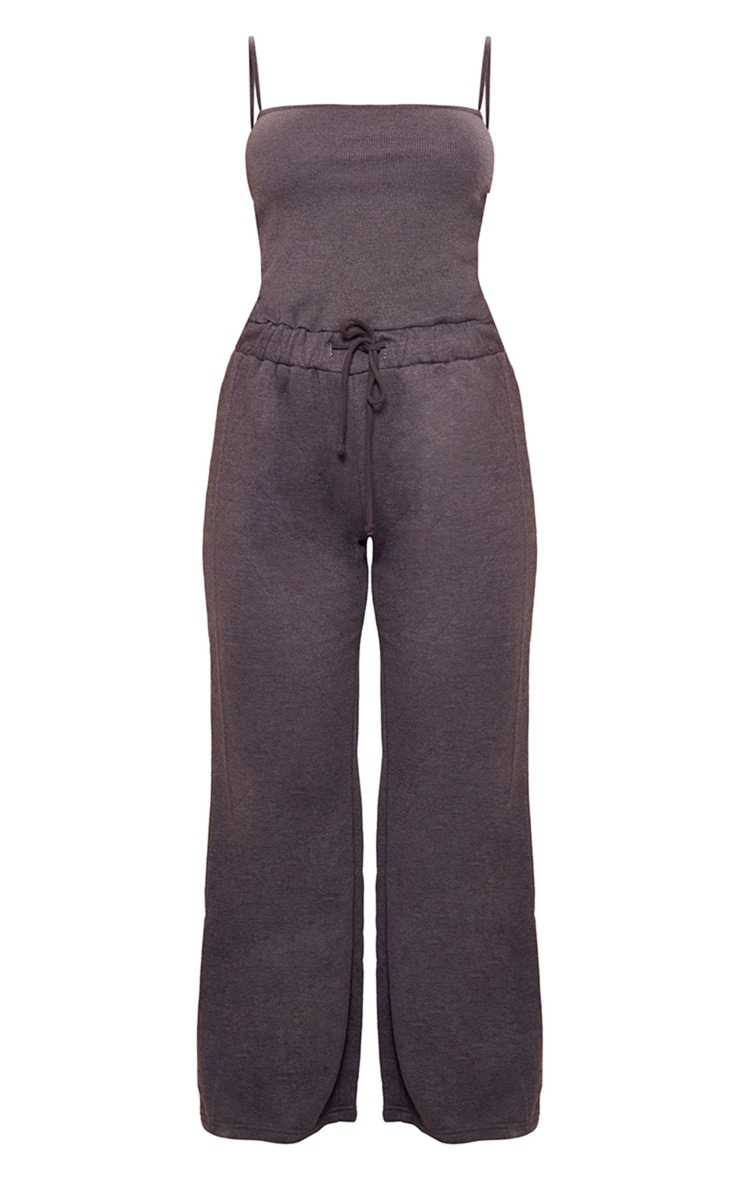 Charcoal Rib Elasticated Tie Strappy Jumpsuit image 2