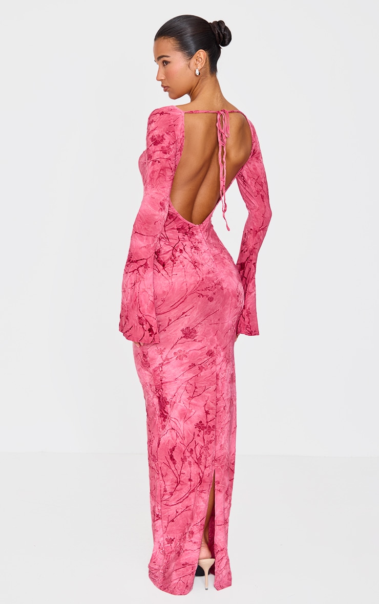 Pink Floral Devore Long Sleeve Maxi Dress image 2