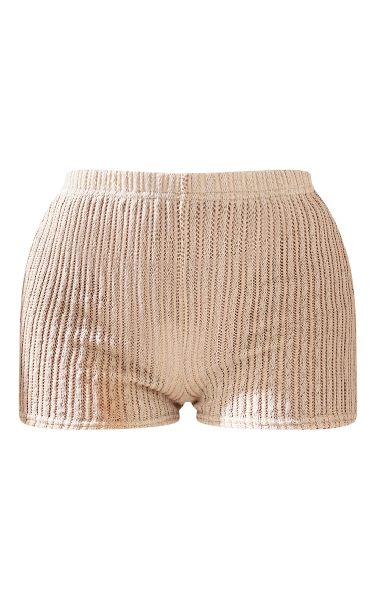 Mini short élimé gris pierre en maille côtelée texturée image 6