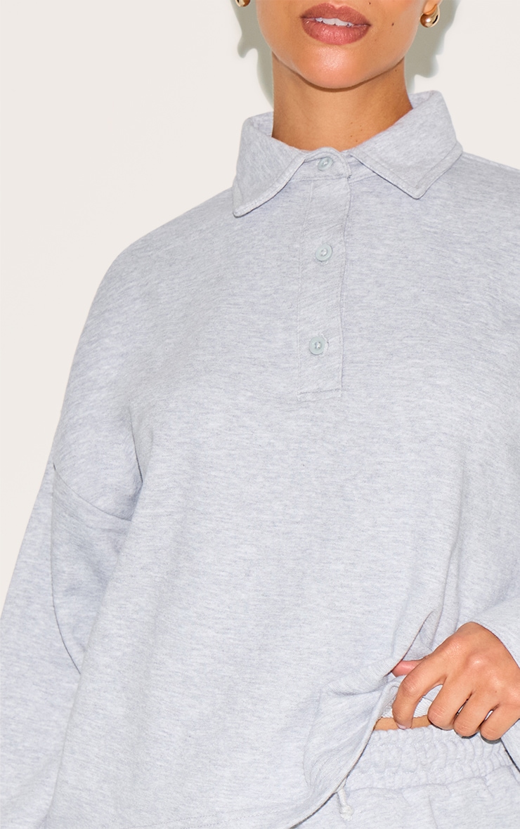 Petite Ash Grey Loopback Oversized Polo Detail Sweatshirt image 4