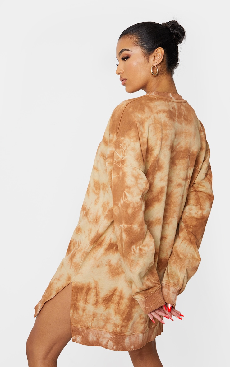 PRETTYLITTLETHING Stone Tie Dye Long Sleeve Sweatshirt Dress image 2