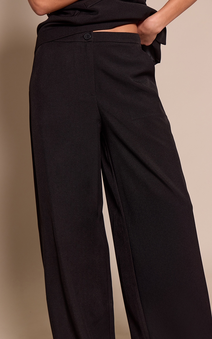  Black Woven Pleated Mid Rise Wide Leg Pant image 4