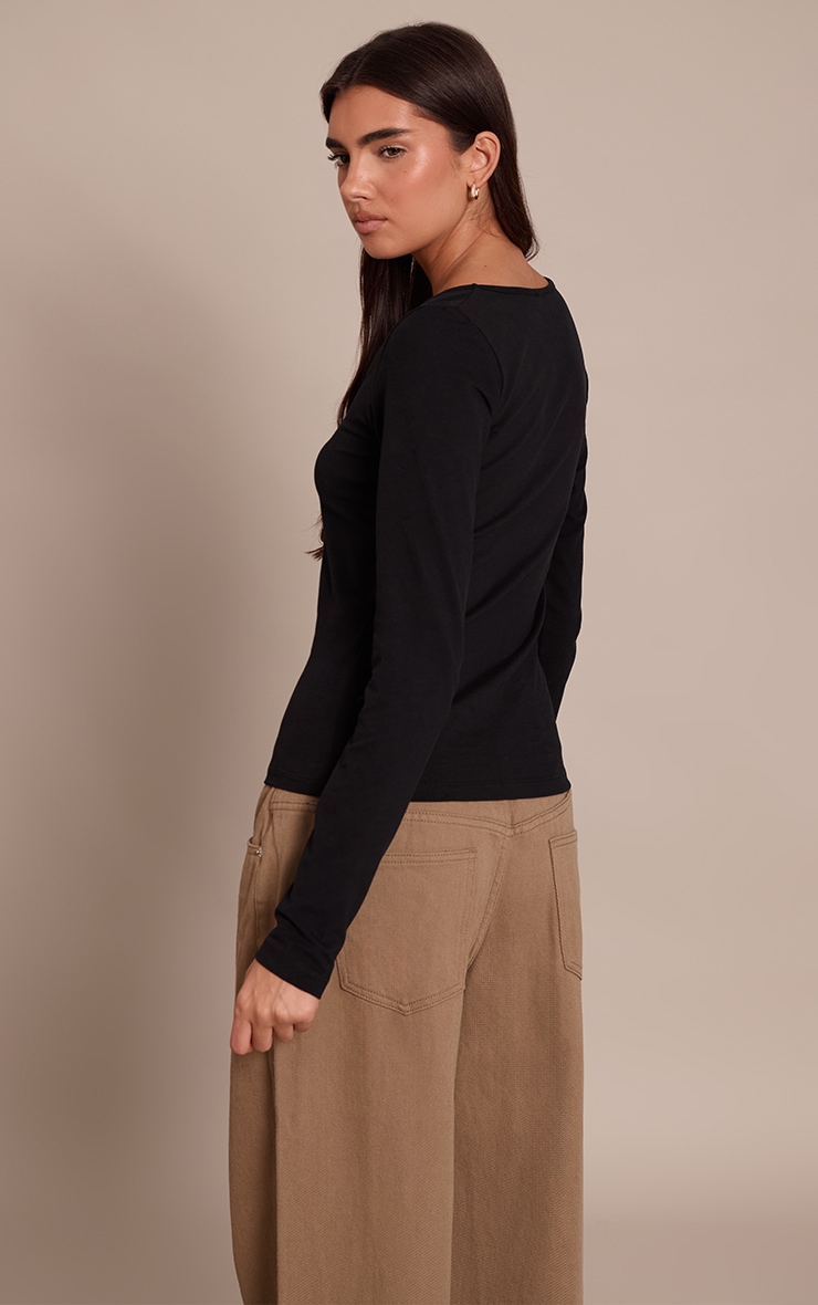 Black Soft Cotton Scooped Neck Long Sleeve Top image 2