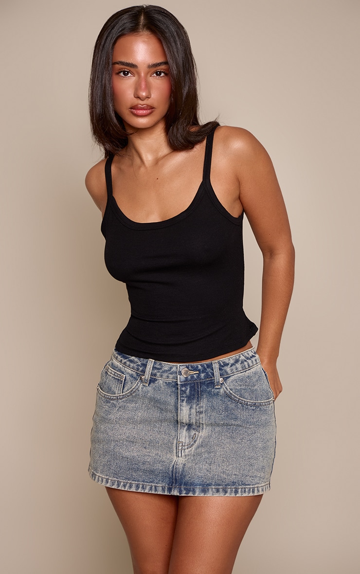 Black Soft Rib Strappy Vest Top