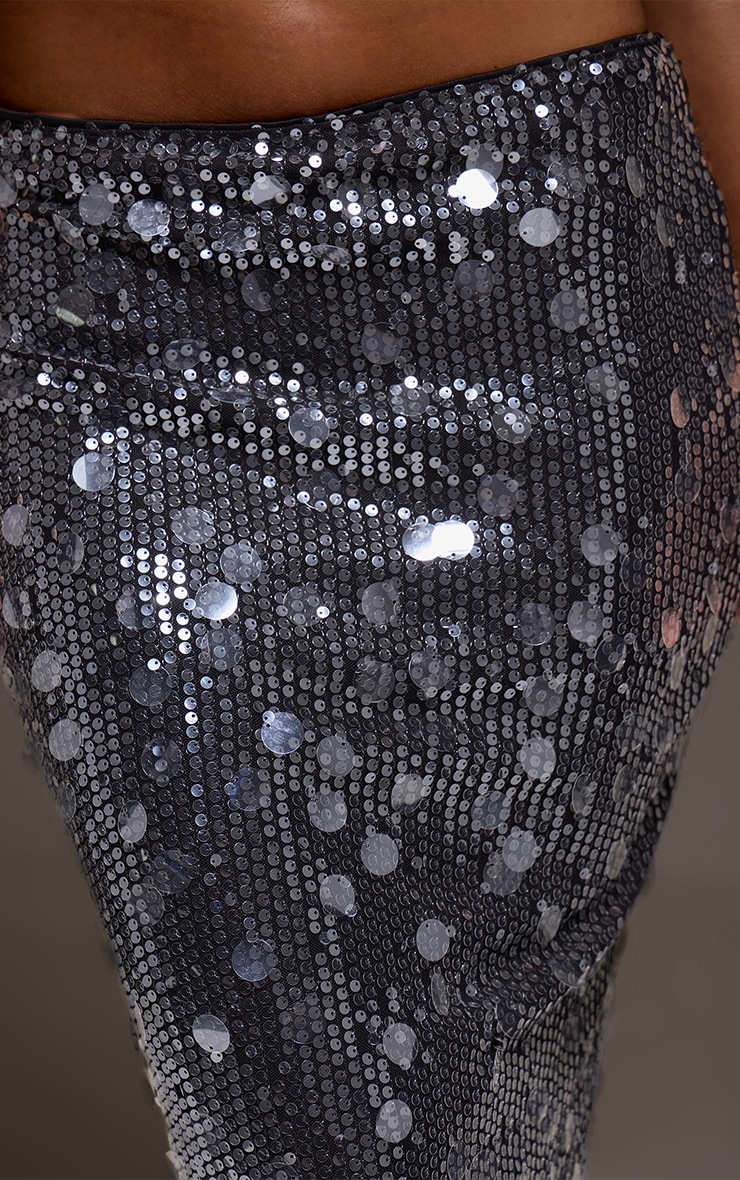 Black Sequin High Waisted Maxi Skirt image 4