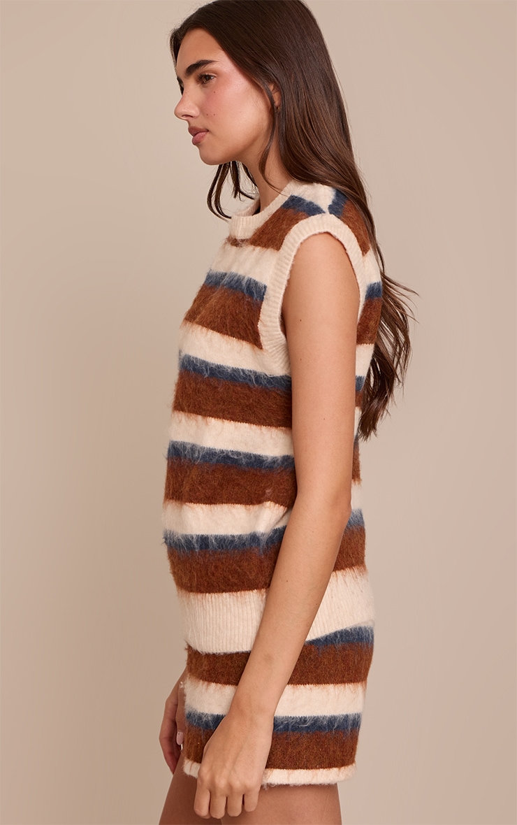 Brown Striped Brushed Aurora Sleeveless Jumper  image 4