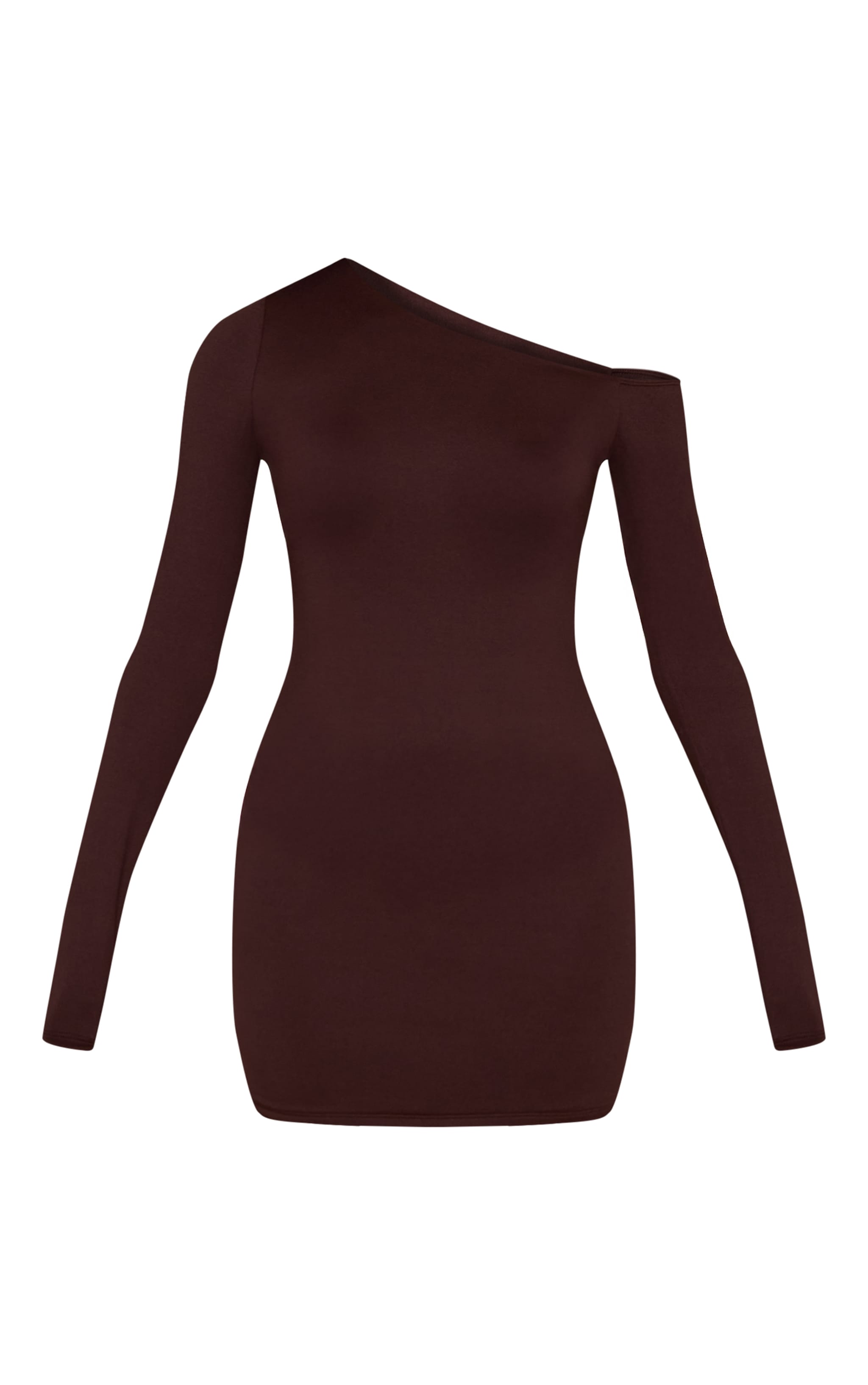 Chocolate Soft Touch Jersey Asymmetric Bodycon Dress image 5