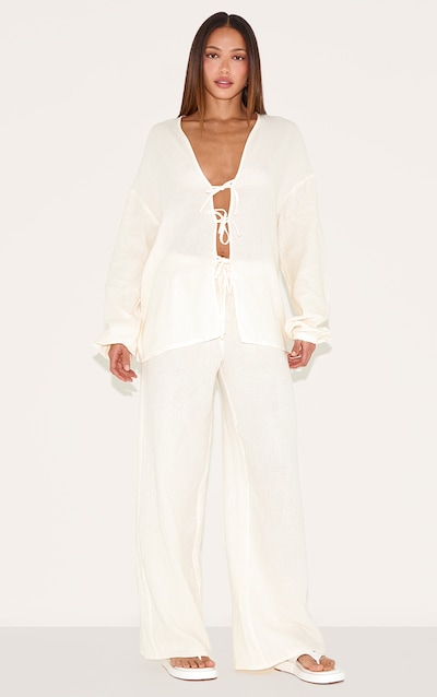 Tall Cream Textured Cheesecloth Wide Leg Trousers