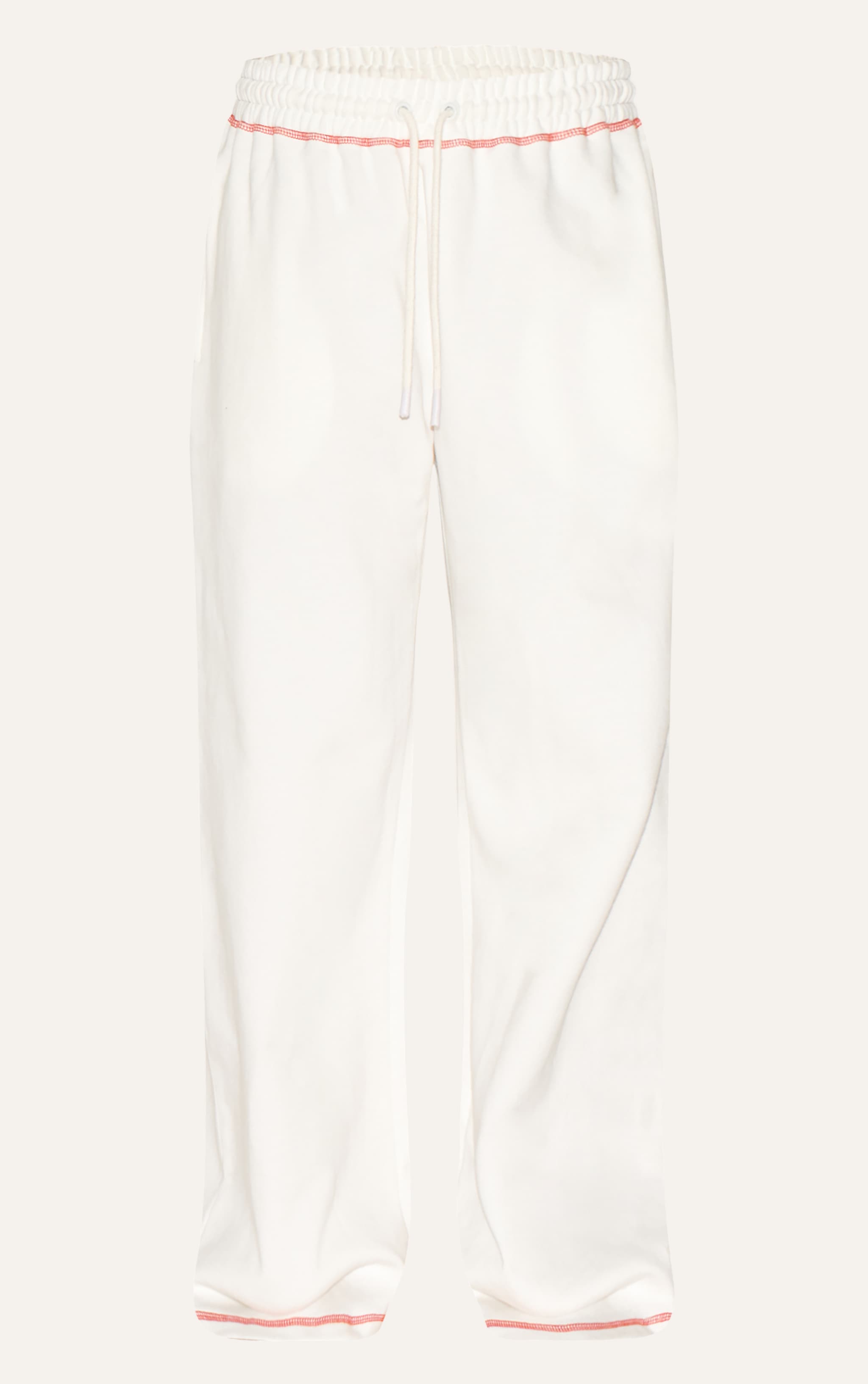 Cream Contrast Stitch Loopback Wide Leg Sweatpants image 5