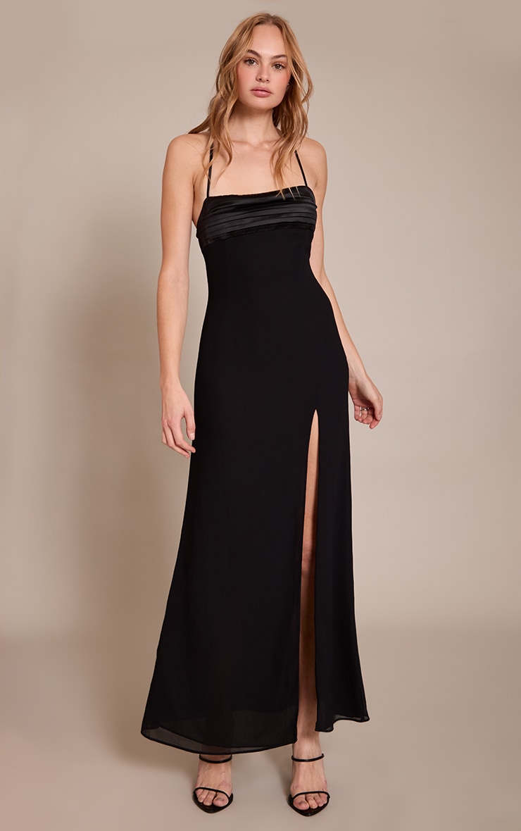 Black Chiffon Tie Back Maxi Dress image 1